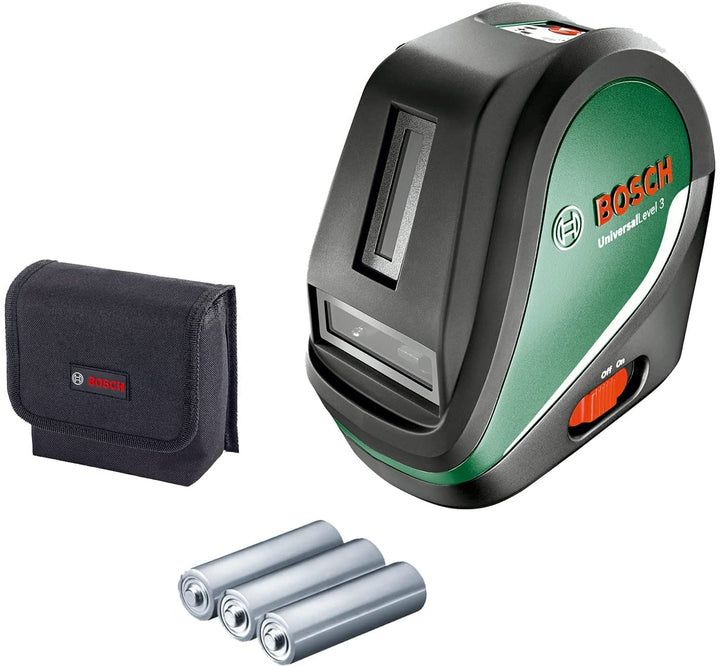 Bosch Kreuzlinienlaser UniversalLevel 3 (3 Laserlinien inkl. vertikaler Linie im 90°-Winkel für ein