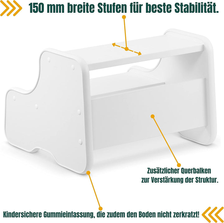 Tritthocker mit 2 Stufen | Holzhocker für Kinder | Kindertreppchen Schemel | Kindermöbel für Bad, Kü