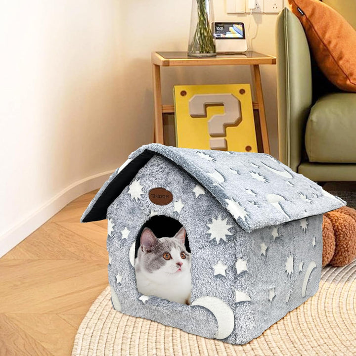 Plüsch Katzenhaus mit Waschbarem Kissen Tragbare Katzenhütte mit Rutschfestem Boden Weiches und Warm