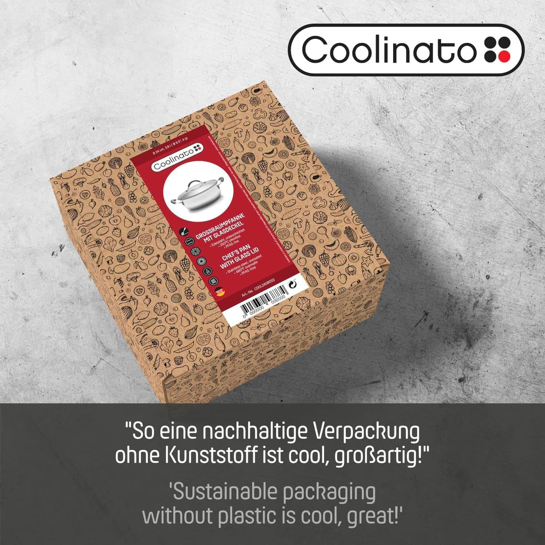 Coolinato - Edelstahl Schmortopf 24 cm mit Silikongriffen & Glasdeckel – Schmorpfanne mit 3,8 l Volu