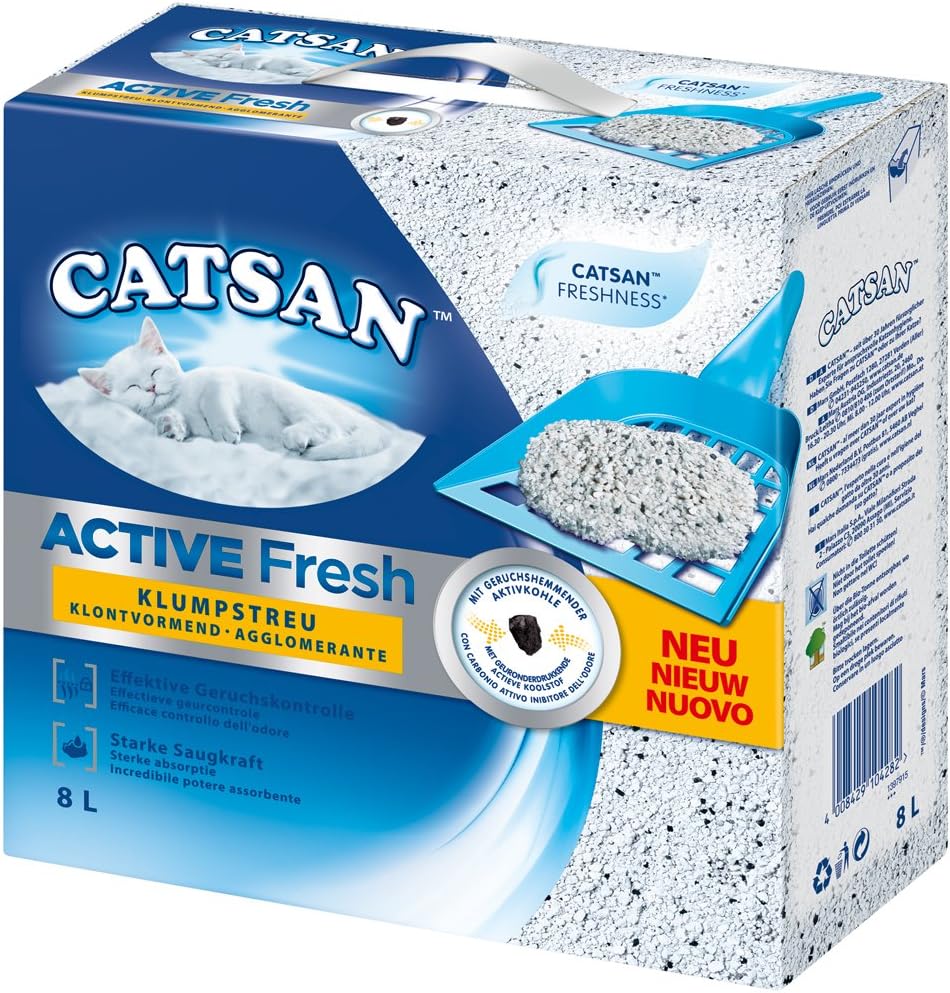 CATSAN Active Fresh – Katzenstreu aus Naturton mit Aktivkohle – Effektive Bindung von Geruch und Feu
