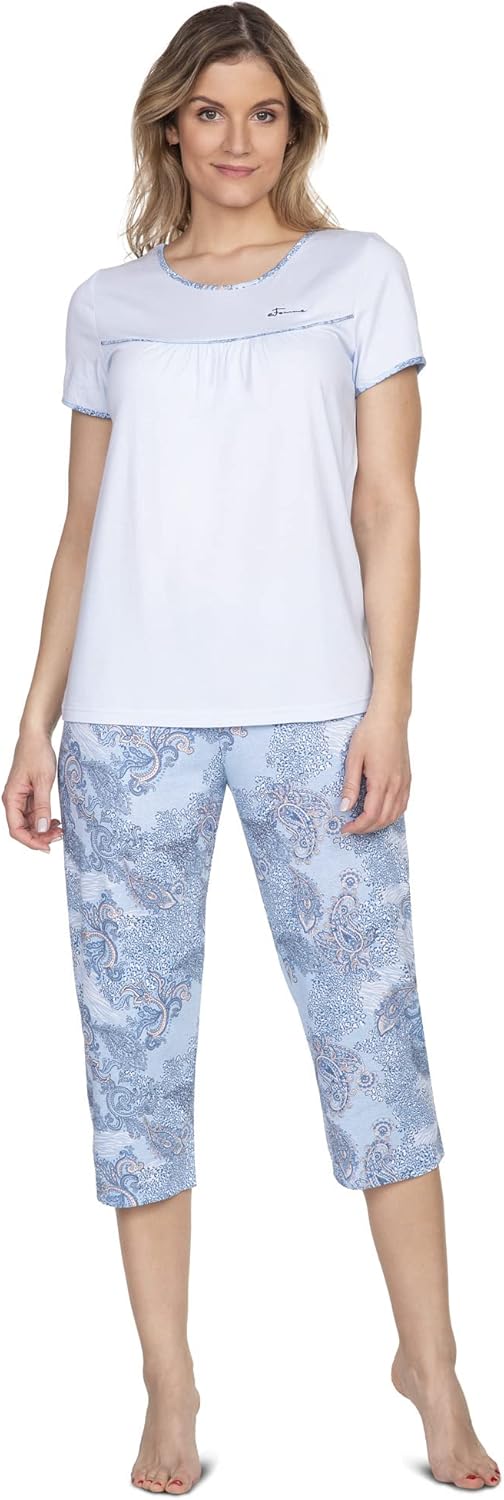 e.Femme® Damen Schlafanzug Nicole II 945, 50% Baumwolle und 50% Modal 36 Blau/Druck, 36 Blau/Druck