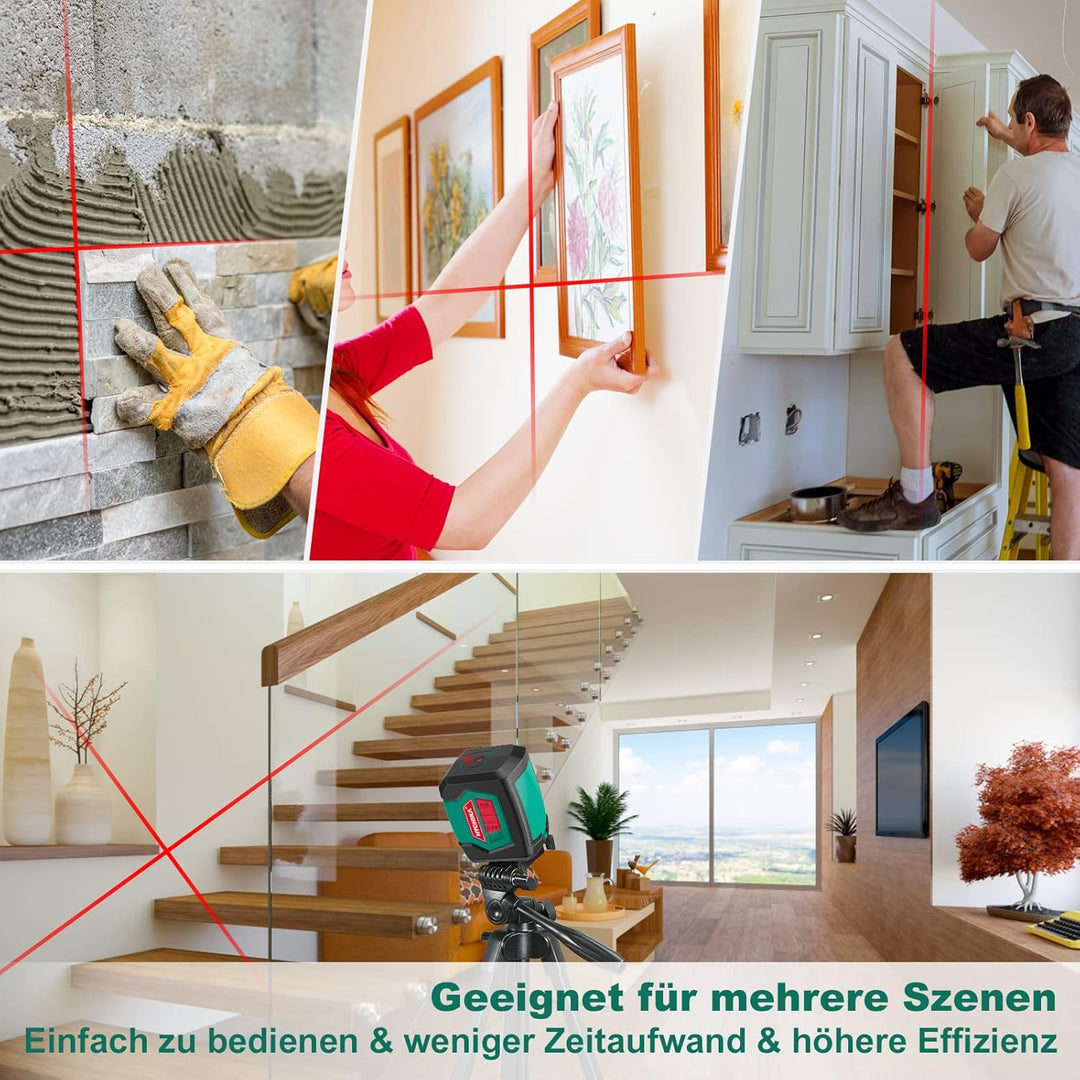 HYCHIKA Kreuzlinienlaser, Linienlaser Selbstnivellierend 15M mit Dualem Lasermodul 360°Umschaltbar H