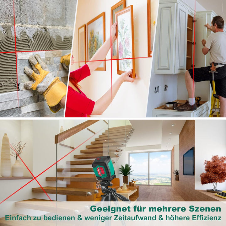 HYCHIKA Kreuzlinienlaser, Linienlaser Selbstnivellierend 15M mit Dualem Lasermodul 360°Umschaltbar H
