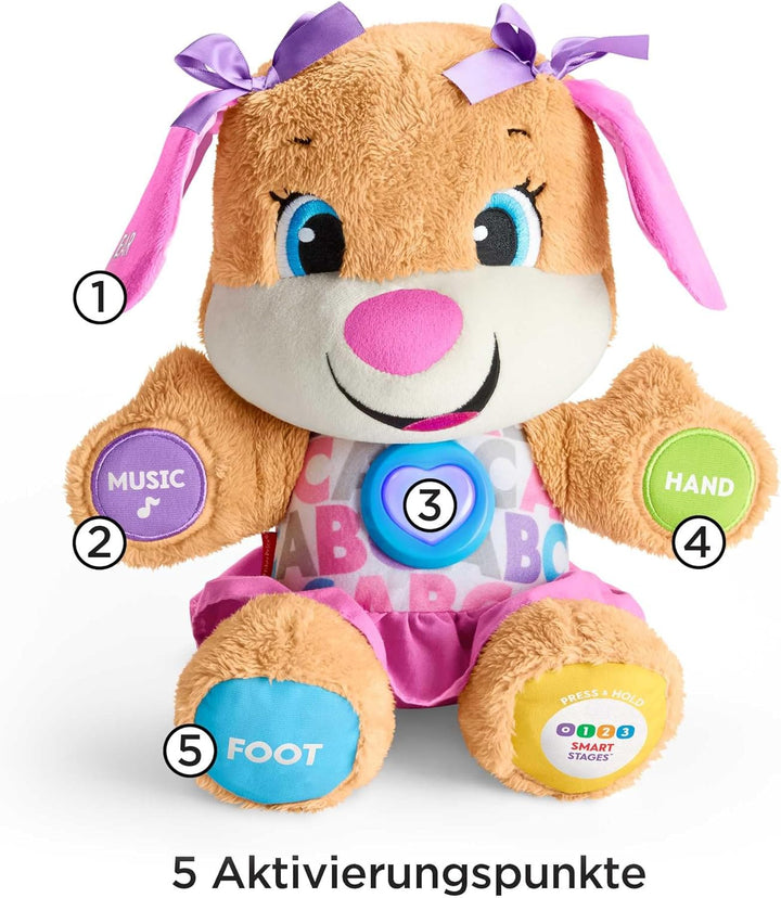 Fisher-Price Lernspass Hundefreundin, sprechendes, singendes Kuscheltier, Baby Spielzeug ab 6 Monate