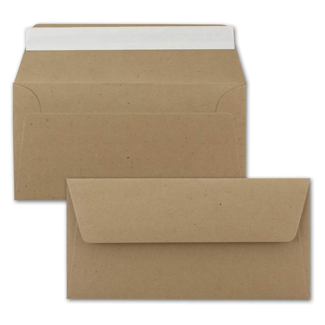 200x Kraftpapier Umschläge DIN Lang - Braun ÖKO - Haftklebung selbstklebend 11 x 22 cm - 120 g/m² Br