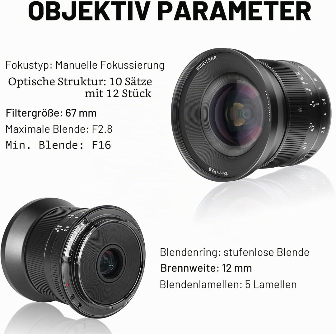 7artisans 12 mm F2.8 Mark Ⅱ Ultra-Weitwinkel APS-C Manueller Fokus Prime Objektiv kompatibel für Can