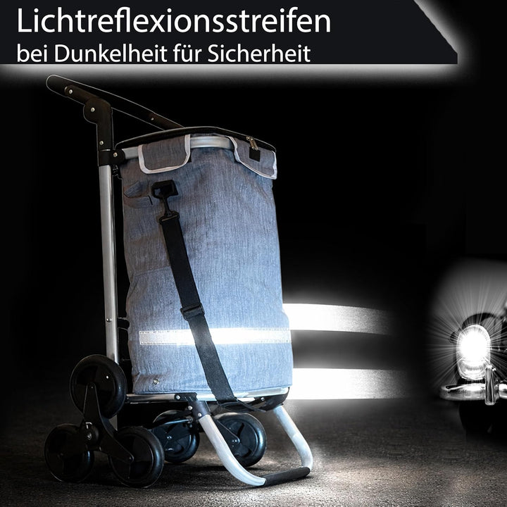 Faltbarer Aluminium Einkaufstrolley 57L (48L + 9L Kühlfach) Grau, 50kg Traglast, 35x45x98cm, Eva Tre
