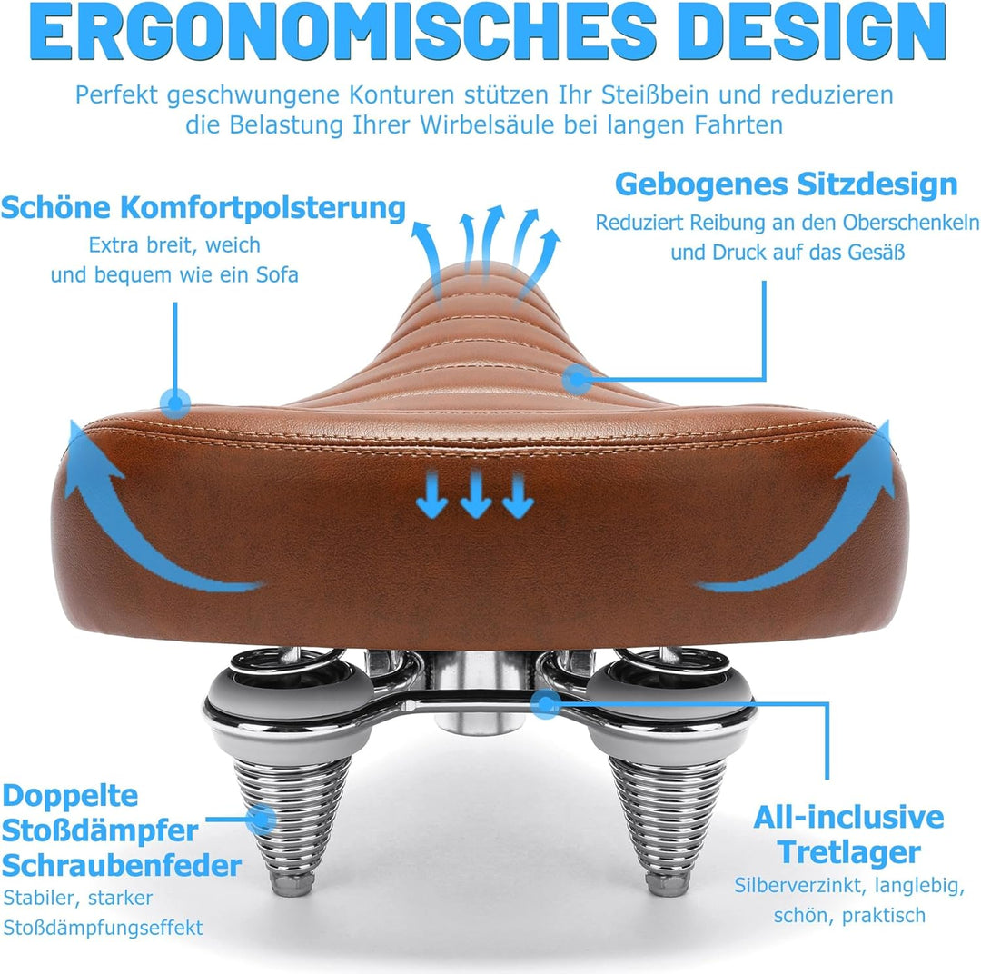 Bequemer Fahrradsattel für Herren & Damen, Breit Weich Fahrrad Sattel, Ergonomisch bequem Polster Fa