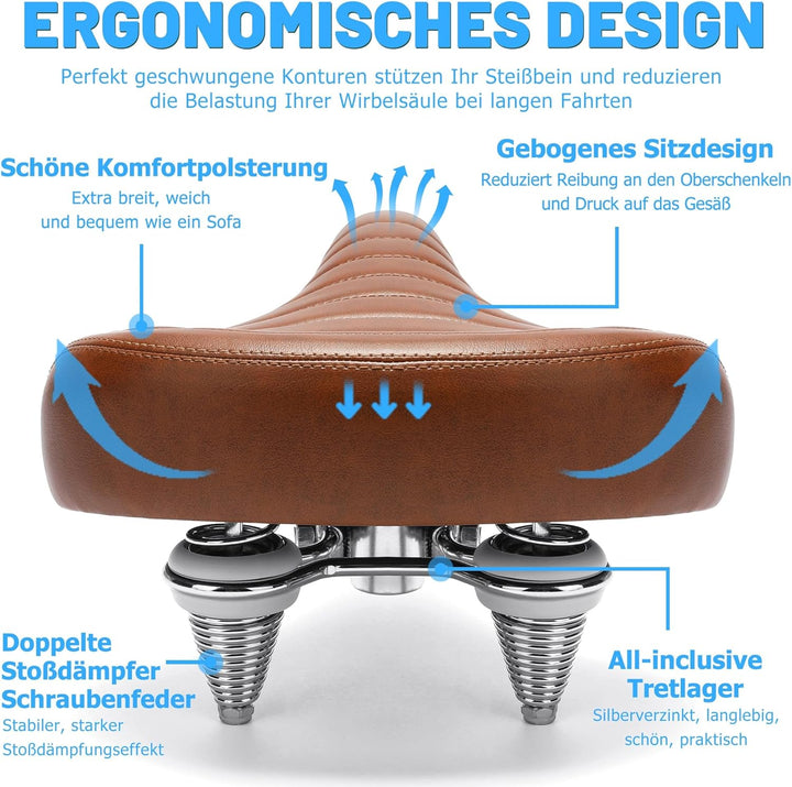 Bequemer Fahrradsattel für Herren & Damen, Breit Weich Fahrrad Sattel, Ergonomisch bequem Polster Fa