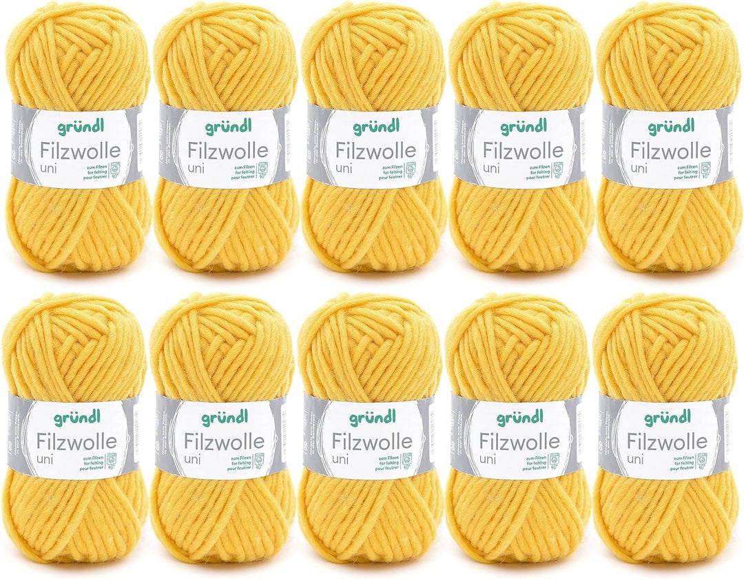 Gründl Filzwolle uni (Wolle zum Filzen, Stricken und Häkeln, Garn aus 100 % Schurwolle, 50 g / 50 m,