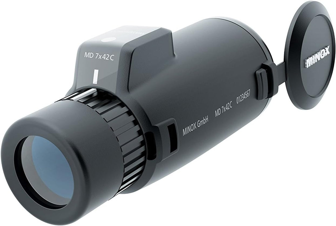 Minox MD C 7x42 Monokular Schwarz – Kompaktes Fernrohr-Teleskop mit analogem Kompass – Inkl. Trageri