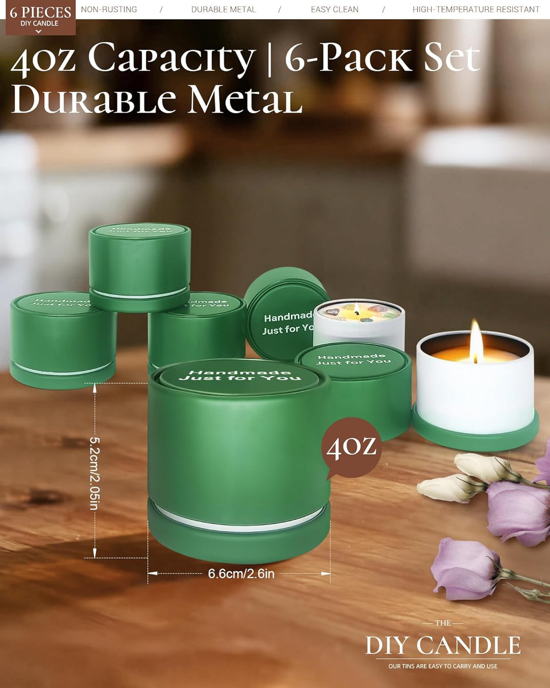 Quikobo 4oz Kerzendosen, 6 Stück Leere Kerzengläser mit Deckel für DIY Kerzenherstellung, Runde Kerz