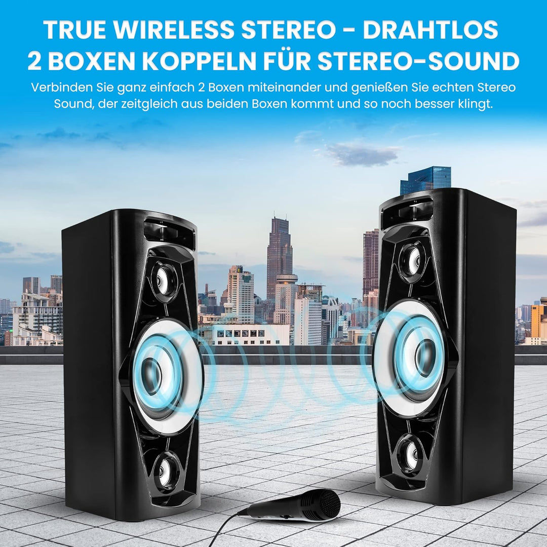 Reflexion PS07BT Mobile Discosoundmaschine (Bluetooth, True Wireless Stereo, Radio, USB, AUX-IN, Kar