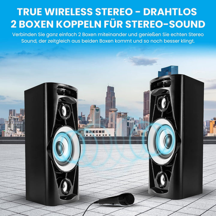 Reflexion PS07BT Mobile Discosoundmaschine (Bluetooth, True Wireless Stereo, Radio, USB, AUX-IN, Kar
