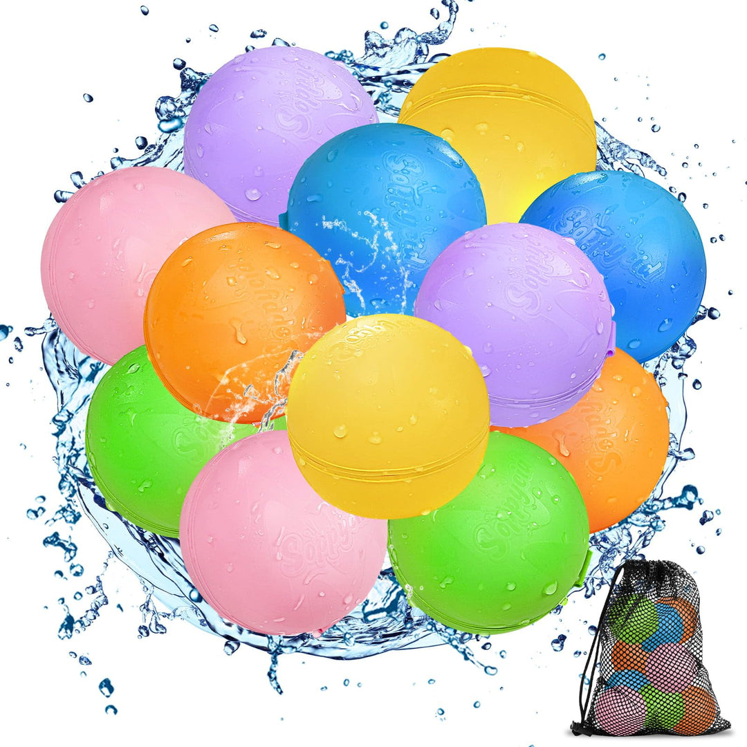 Wasserbomben Wiederverwendbar 12 Stück, Magnetisch Selbstschliessend, Wiederbefüllbare Wasserbomben