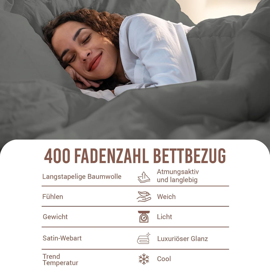 Pizuna 400 Fadenzahl aus Baumwolle Bettwäsche Anthrazit Grau, 100% Langstaple Baumwolle Bettbezug un