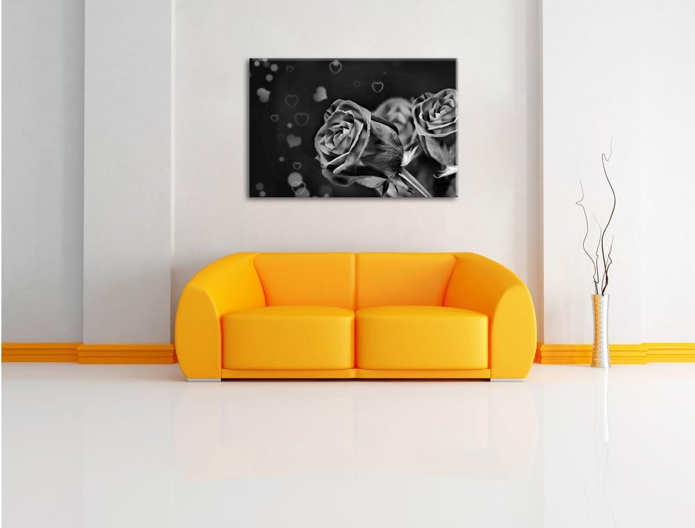 Monocrome, Rosen, Format: 100x70 auf Leinwand, XXL riesige Bilder fertig gerahmt mit Keilrahmen, Kun