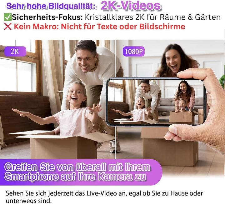 WIWACAM MW5L WLAN-Kamera 4K Ultra HD, Bewegungserkennung, Überwachungskammera-Innen, microSD-Karte S