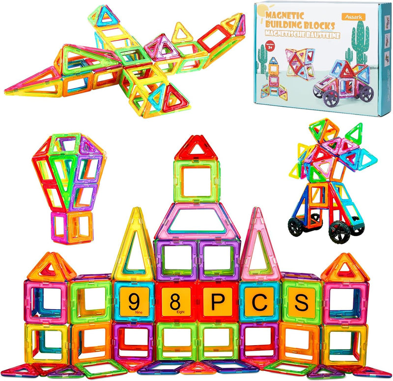 Assark 98pcs Magnetische Bausteine, Castle Magnetblöcke Konstruktion Bauen Blöcke Set für Kinder Spi