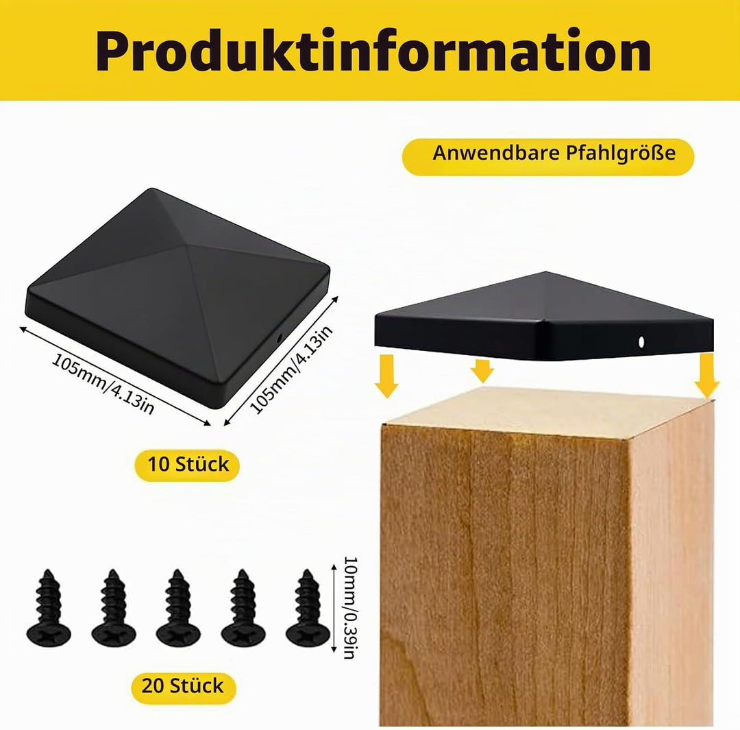 Pfostenkappen 10 Stück, 10x10cm Zaun Pfosten Kappen, Quadratische Wetterfeste Pfostenkappen, Pfosten