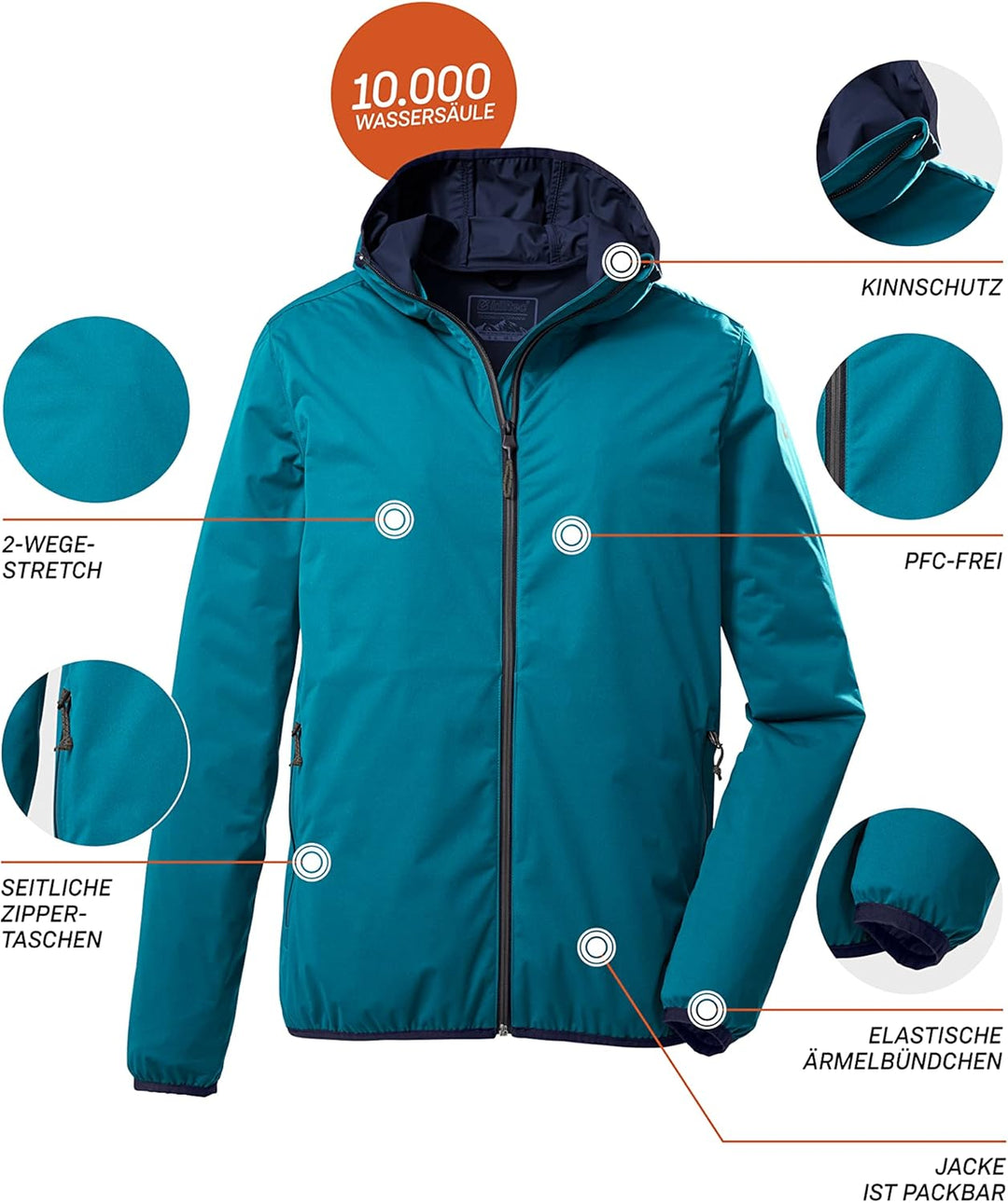 Killtec Herren Kos 60 Mn Jckt 2-Lagen Fuktionsjacke/Outdoorjacke mit Kapuze, packbar L dunkelaqua, L