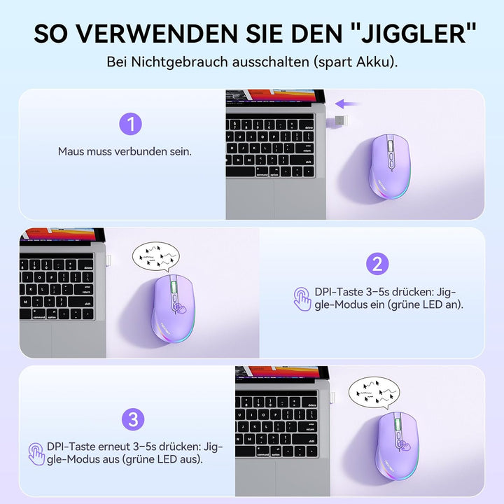 TECKNET Kabellose Maus mit Jiggler, 4800 DPI Wiederaufladbar Ergonomische Maus, 6 DPI-Einstellungen