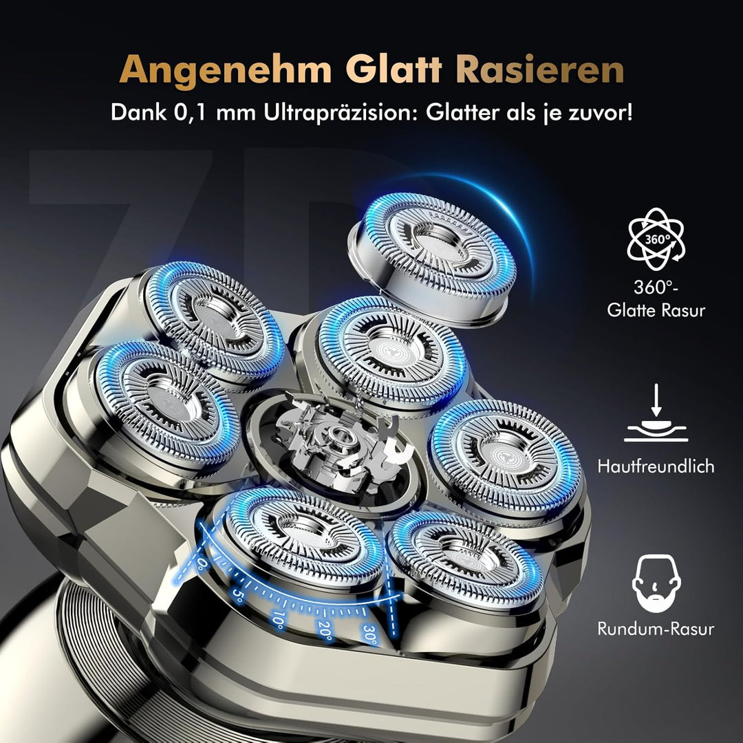 Glatzen Rasierer Herren, 6-in-1 Kopfrasierer Glatze mit 7D Magnetische Schwebender Kopf, IPX7 Wasser