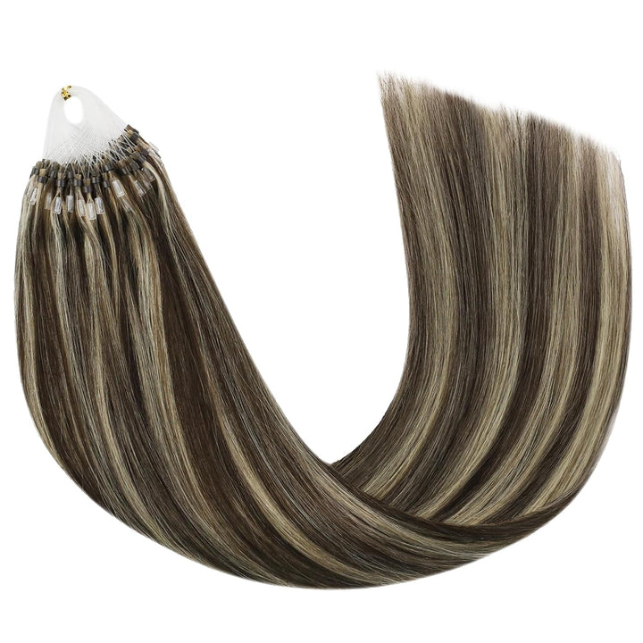 YoungSee Microring Extensions Echthaar Braun 40 cm Microring Hair Extensions Micro Loop Extensions E