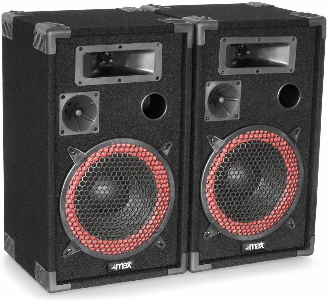 MAX XEN-3508 Passive PA Lautsprecher Set, 500 Watt Partyboxen Set, 10 Zoll Passiv, Disco, DJ Party L