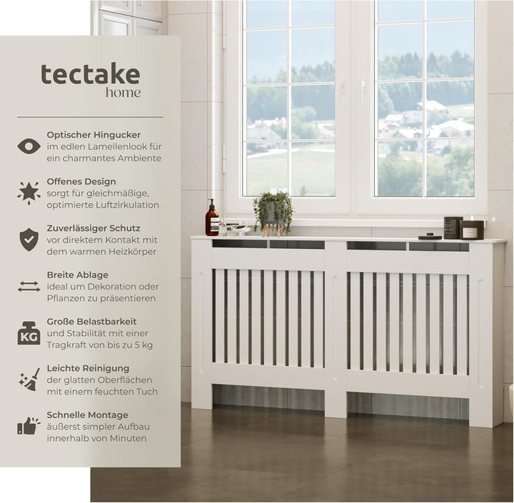 tectake® Heizkörperverkleidung, Holzverkleidung MDF, Heizungsverkleidung weiss mit Lamellen, Heizkör