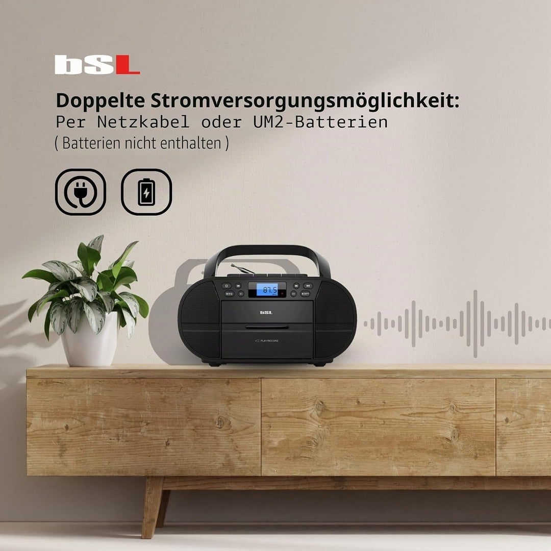 BSL Boombox Tragbares CD-Radio mit Kassette und Bluetooth JL2021A, mit 6 W RMS Leistung, UKW-Radio u