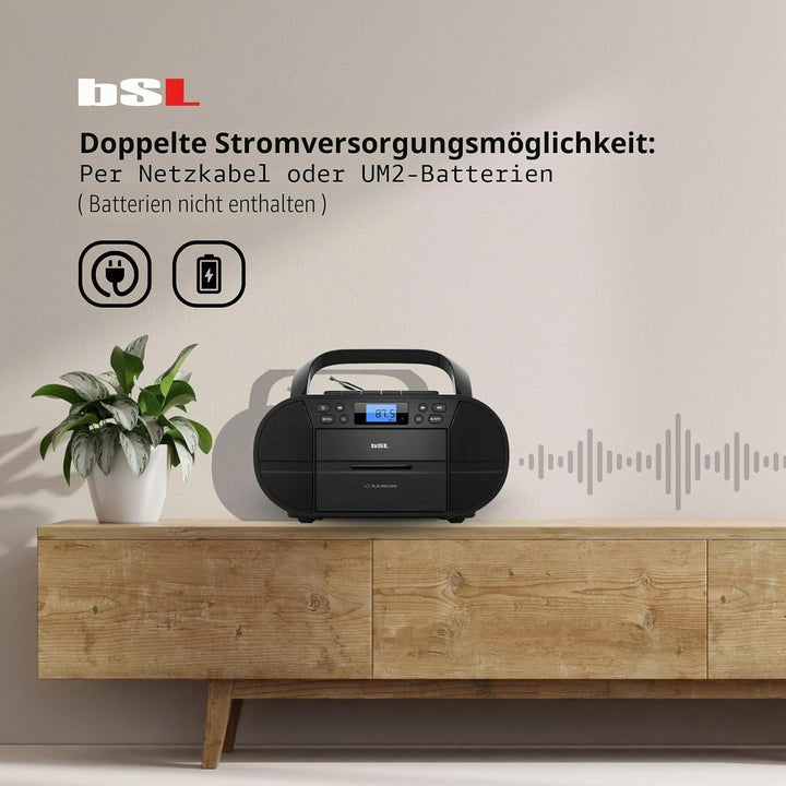 BSL Boombox Tragbares CD-Radio mit Kassette und Bluetooth JL2021A, mit 6 W RMS Leistung, UKW-Radio u