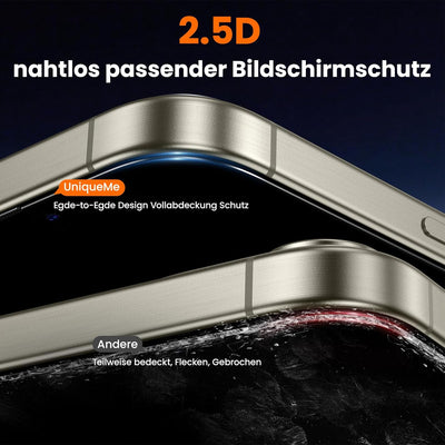 UniqueMe für iPhone 16 Pro für Panzerglas Sichtschutz - Automatische Staubentfernung,Bruchsicher Mil