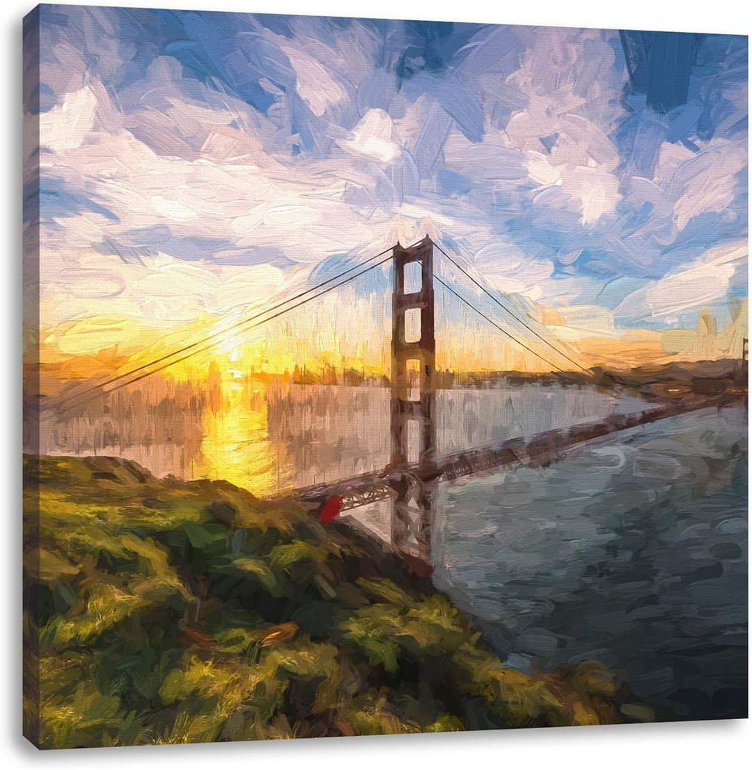 Pixxprint Golden Gate Bridge als Leinwandbild | Grösse: 70x70 cm | Wandbild | Kunstdruck | fertig be