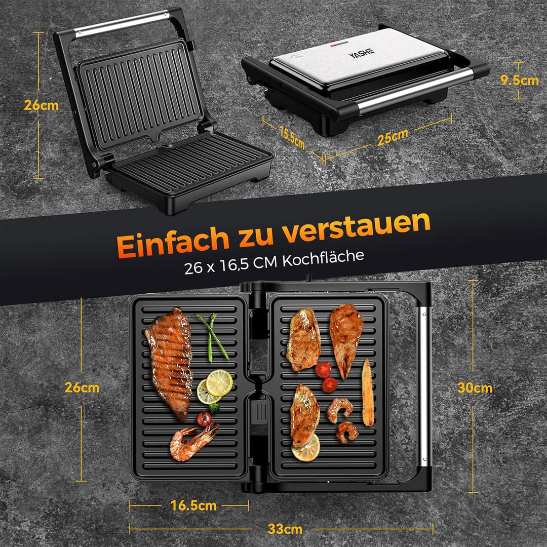 YASHE Sandwichmaker, 1500W Panini Grill, XXL Antihaftplatten, Automatische Temperaturregelung, Kontr