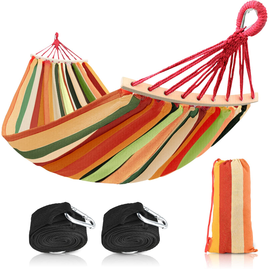 Hängematte 200 x 150cm, Camping Hangematte mit Schwebebalken, Extra grosse Segeltuch Hängematte Trag