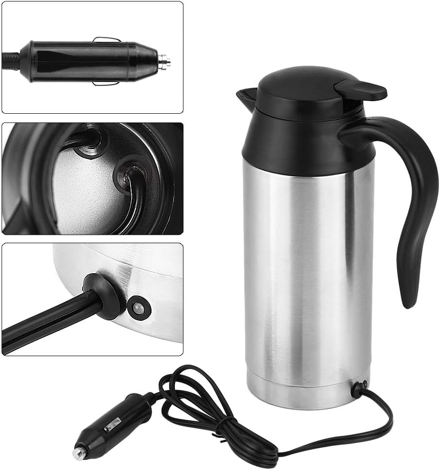 12V Auto Wasserkocher, 750 ml Edelstahl mit Zigarettenanzünder Heizung Wasserkocher Becher Elektrisc