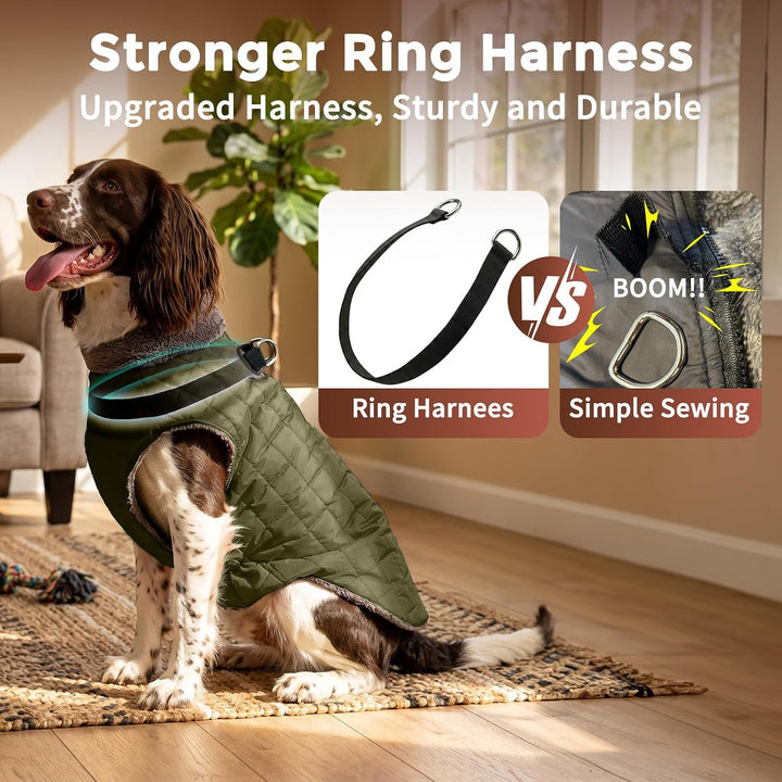 Warmer Fleece-Hundemantel mit strapazierfähigem Geschirr mit D-Ring, wasserdichte Welpenjacke für kl