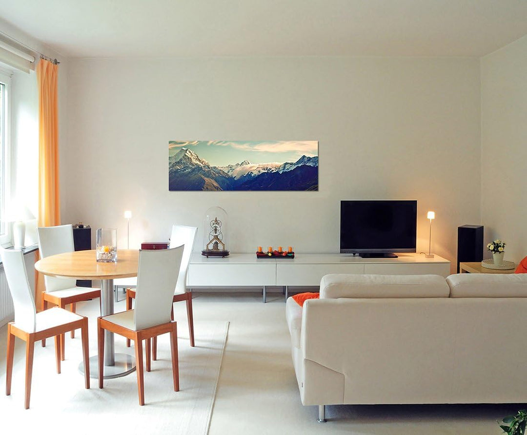 Paul Sinus Art Panoramabild auf Leinwand und Keilrahmen 150x50cm Neuseeland Nationalpark Berge Schne