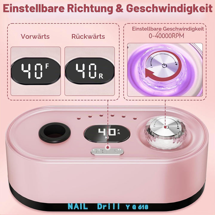 Nagelfräser für Gelnägel, Professionelle Elektrisch Nagelfräser 40000U/M, Fräser Maniküre Pediküre S