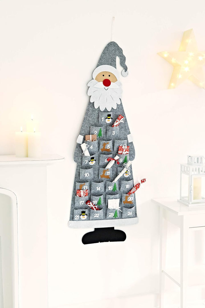 HEITMANN DECO Filz-Adventskalender Santa - Adventskalender zum Befüllen und Aufhängen - Weihnachtsma