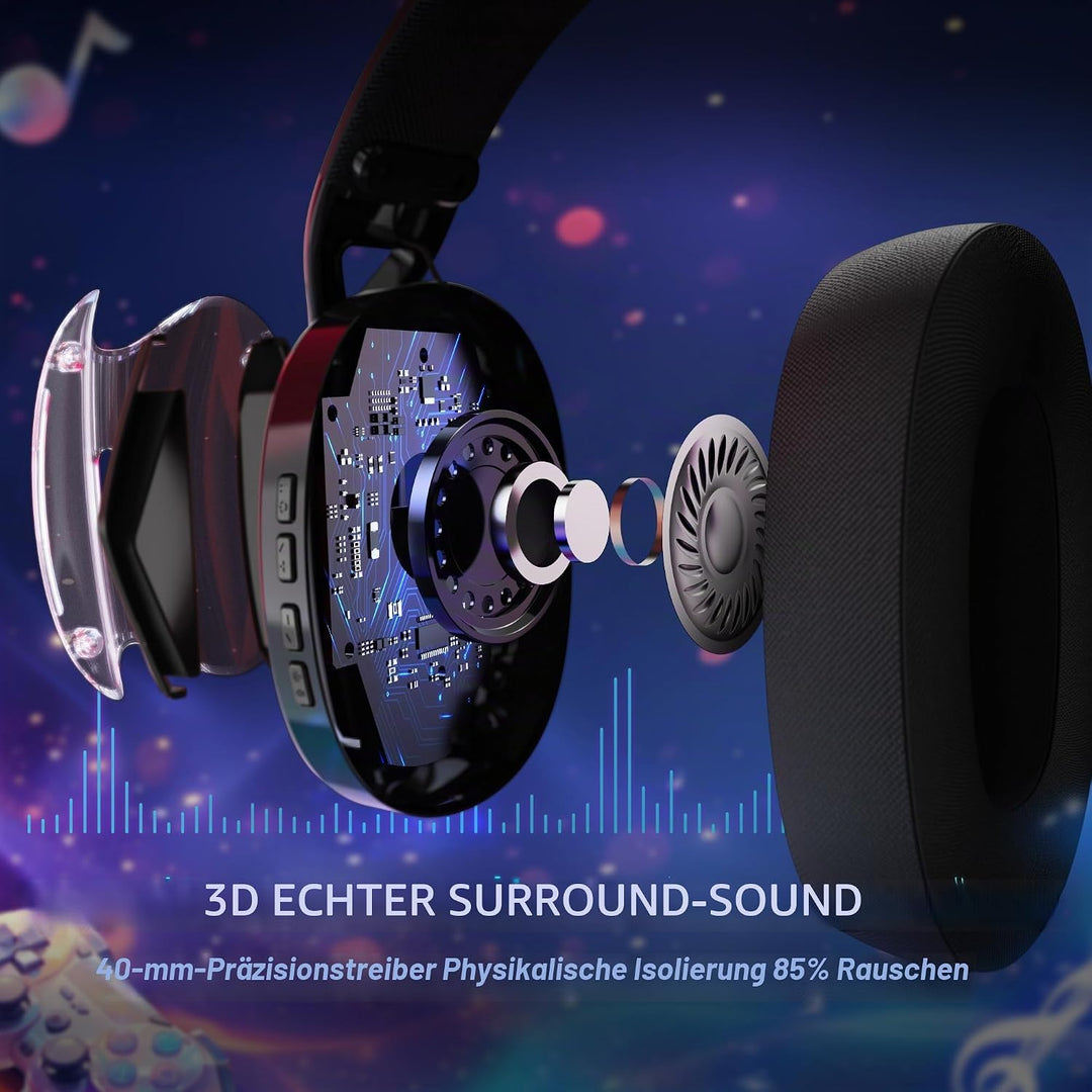 ATTACK SHARK L60 Kabelloses Gaming-Headset, 2,4G/BT/3,5mm-Kabel-Schwarz, Schwarz