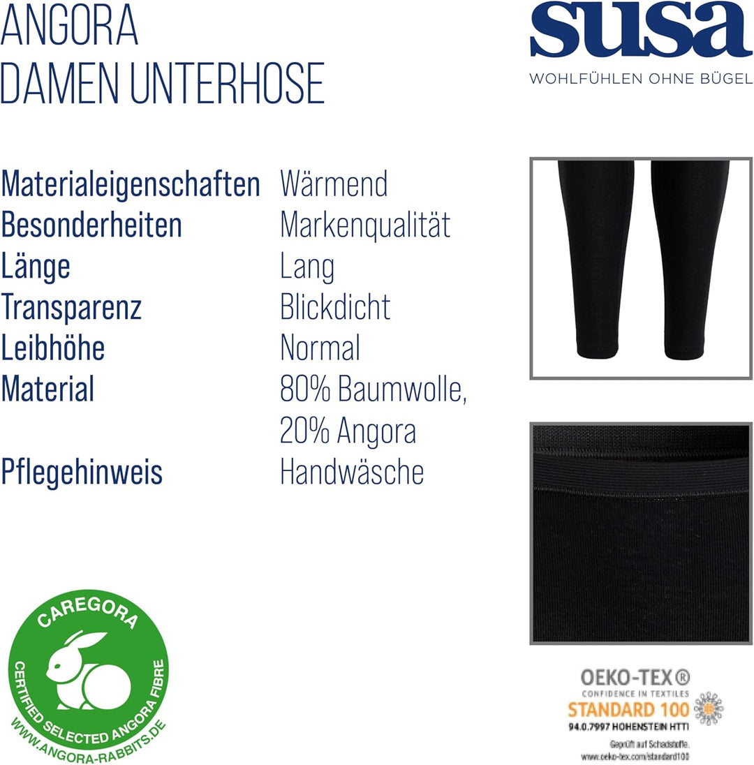 SUSA Lange Unterhose Damen Baumwolle & Angora I Wärmende Unterwäsche für Frauen I Elastisch, bequeme