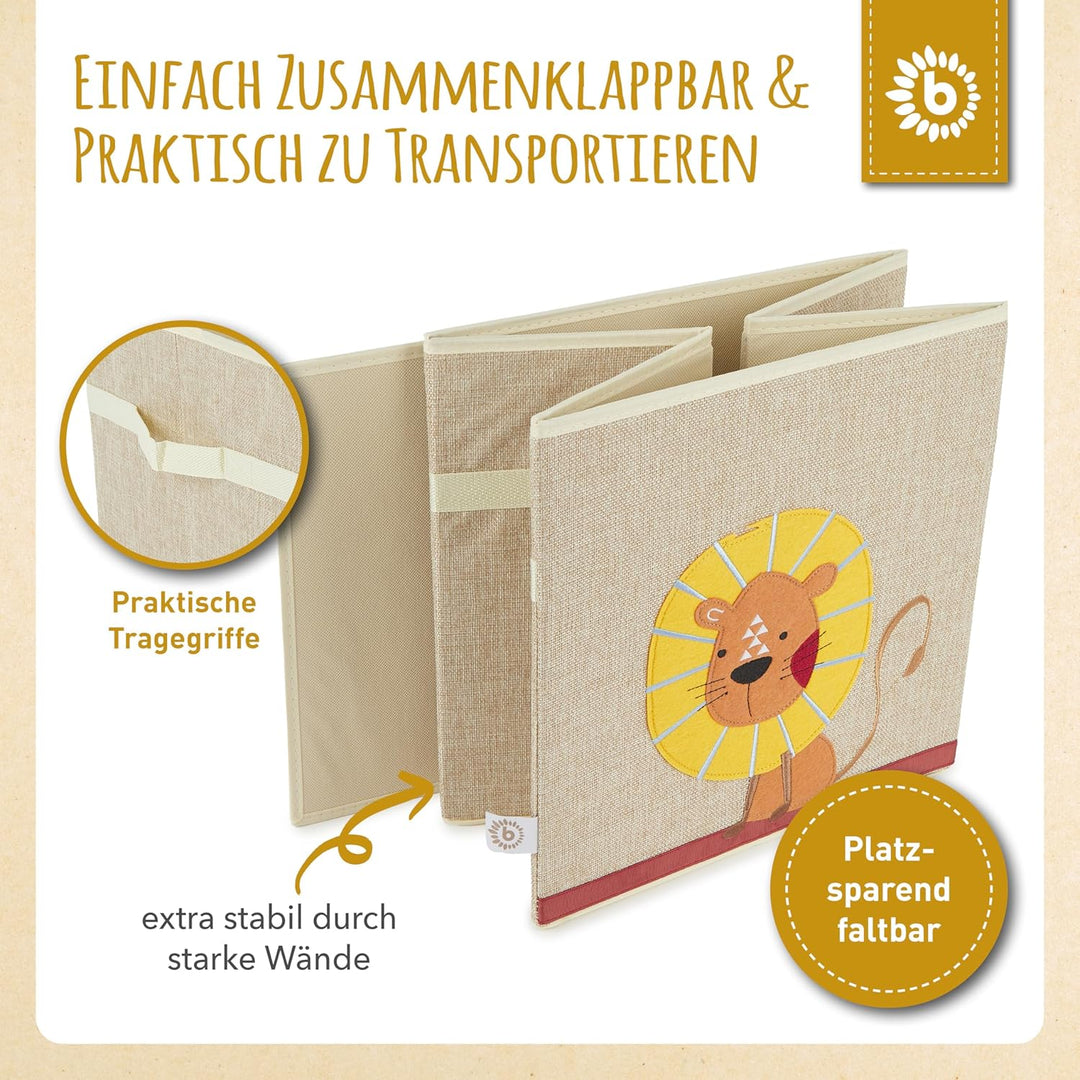 Bieco Aufbewahrungsbox Kinder | Löwen Motiv ca. 36L faltbar | Süsse Spielzeug Kiste für Kallax Regal