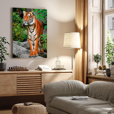 wandmotiv24 Leinwand-Bild Tiger, Grösse 60x45cm, Hochformat, Wandbilder, Dekoration Wohnzimmer moder