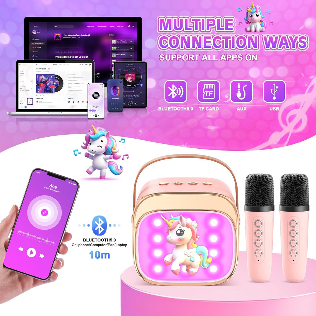 Karaoke Maschine mit 2 Mikrofonen：[Haute Couture ] Einhorn Geschenke Für Mädchen - Bluetooth Karaoke