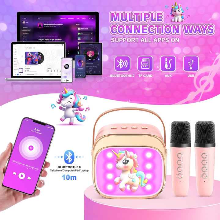 Karaoke Maschine mit 2 Mikrofonen：[Haute Couture ] Einhorn Geschenke Für Mädchen - Bluetooth Karaoke