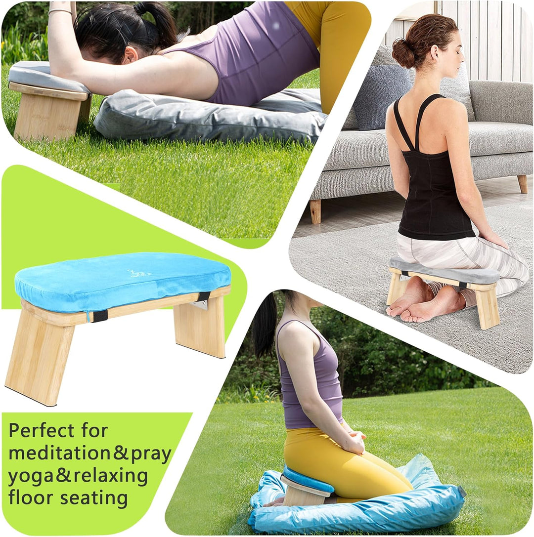 Meditationsbank Klappbar, Ergonomischer Bambus Yoga Hocker, Meditationshocker mit Kissen, Tragbarer