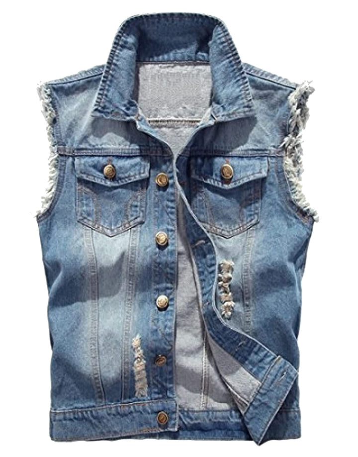 MERCIY Herren Beiläufiger Denim Weste Jacke Klassische ärmel Dünne Jacken L Hellblau, L Hellblau